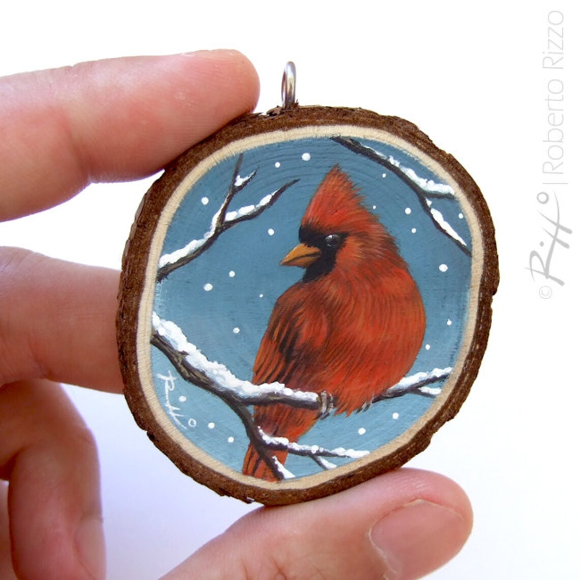 Hand Painted Art Necklace With an Incredibly Detailed Northern Red