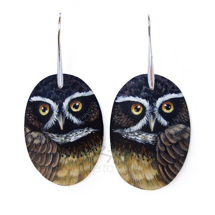 Pair of Spectacled Owl Earrings | Hand Painted Jewels