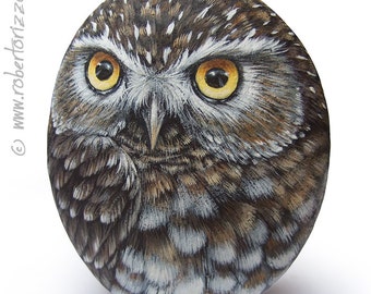 Original Hand Painted Little Owl Rock