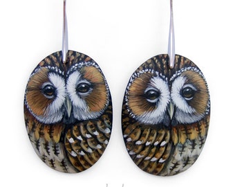 Pair of Tawny Owl Earrings | Hand Painted Jewels