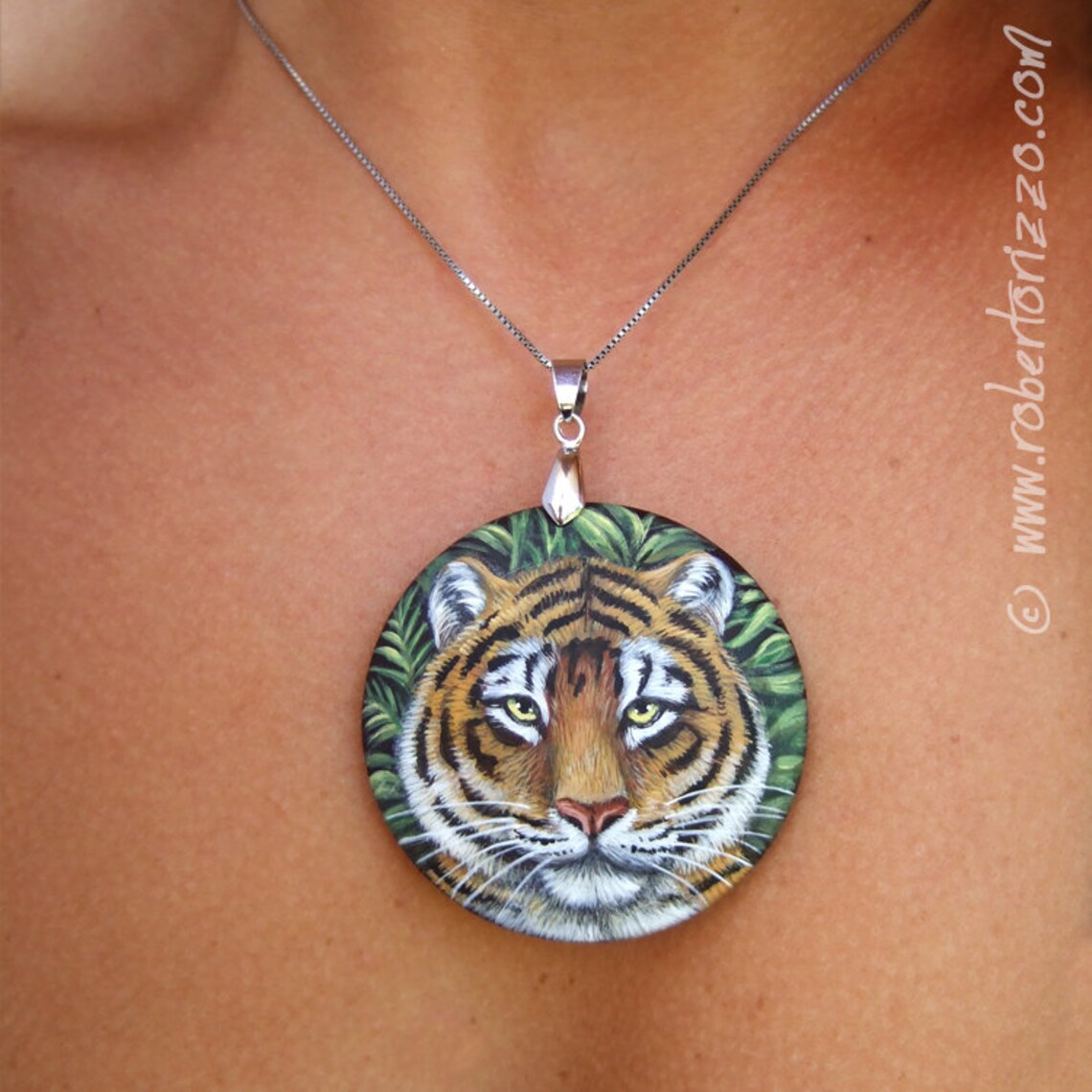 Hand Painted Art Necklace With a a Tiger's Head Original Etsy