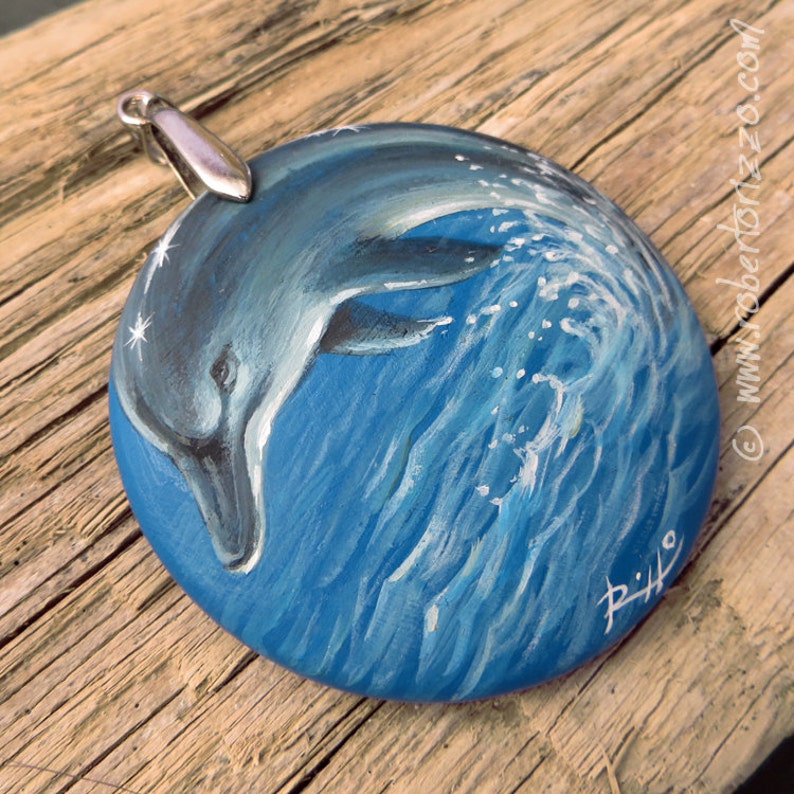 Hand Painted Art Necklace With a Jumping Dolphin Original Etsy