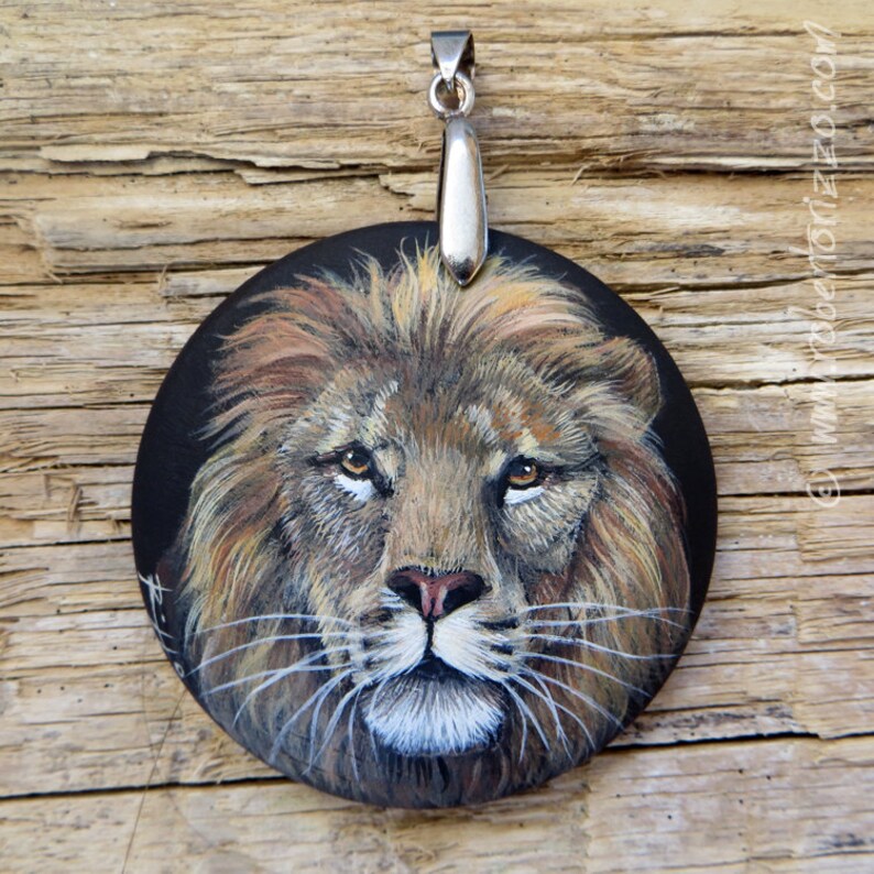 Hand Painted Art Necklace With a Proud Lion's Close Up Original Fine
