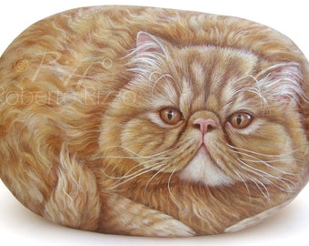 Retratos de mascotas personalizados pintados a mano sobre una piedra marina / Retratos de mascotas por encargo en memoria de su amada mascota hechos a mano por Roberto Rizzo