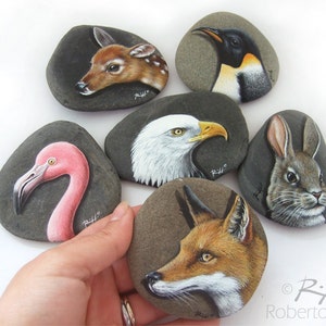 Unique Fawn's Head Hand Painted on A Flat Sea Pebble Original Collectable Animal Art Faces by Roberto Rizzo image 2