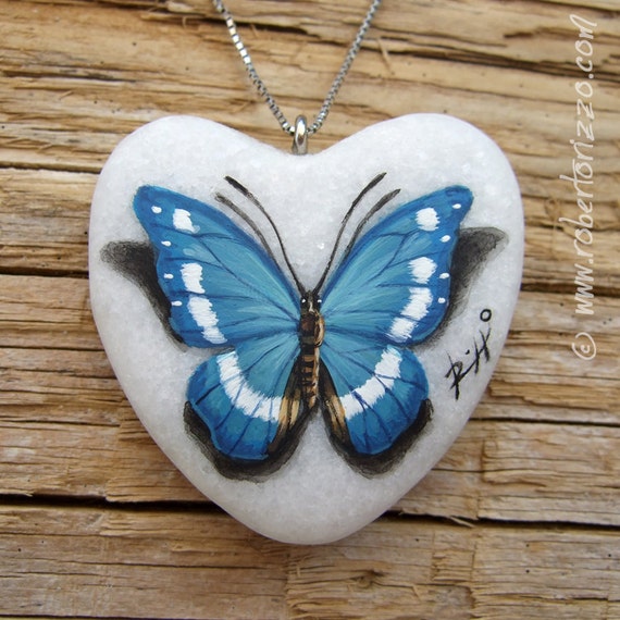Estable saldar vela Colgante de mariposa azul en forma de corazón / joyas pintadas - Etsy España