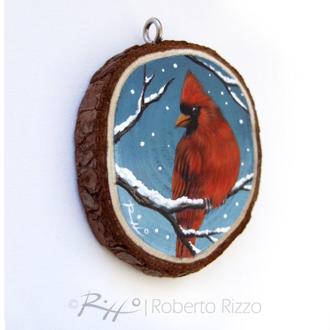 Hand Painted Art Necklace With an Incredibly Detailed Northern Red