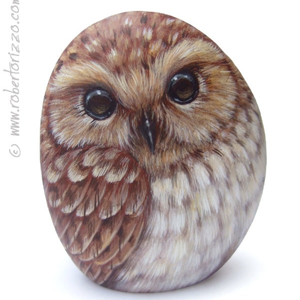 Original peint à la main Tawny Owl Rock