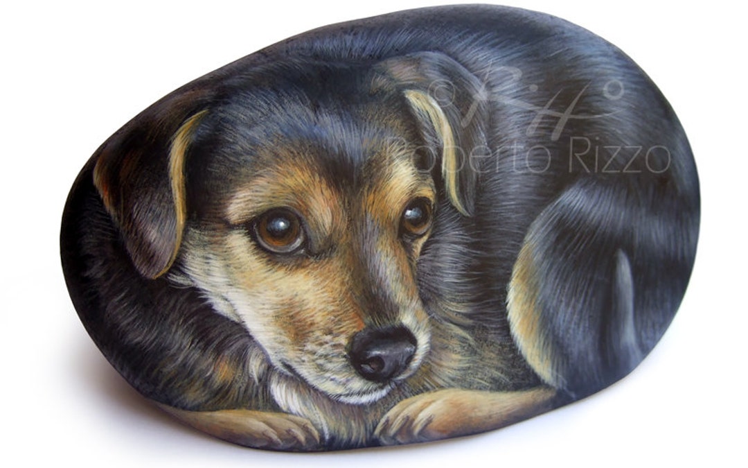 Pet Portraits on Commission Hand Painted Dog Portrait on Stone