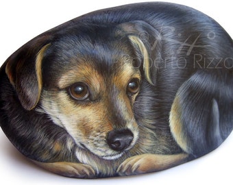 Pet Portraits on Commission | Hand Painted Dog Portrait on Stone by Roberto Rizzo