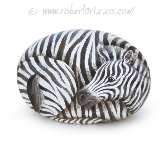 Amazing Zebra Painted on A Sea Rock Stone Art by Roberto Etsy