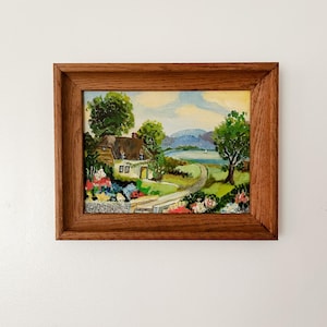 Vintage Framed Cottage Oil Painting