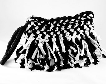 Fringed handbag / black and white bag / handbag / black and white clutch / hypster bag / small fringe bag