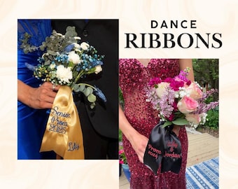Personalized Name Bouquet Sash- Silk and Grosgrain Ribbon Prom Homecoming Wedding Embroidered