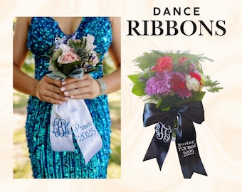 Monogrammed Bouquet Sash- Silk and Grosgrain Ribbon Prom Homecoming Wedding Embroidered