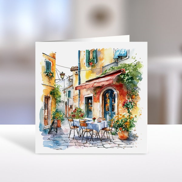 Italian Café Card, Italian Blank Card, Any Occasion Card, Café Birthday Card, Italian Café Design Card, Italian Café Watercolour, Art card.