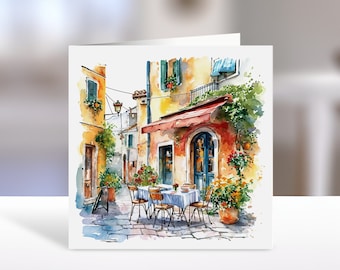 Italian Café Card, Italian Blank Card, Any Occasion Card, Café Birthday Card, Italian Café Design Card, Italian Café Watercolour, Art card.