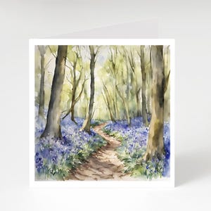 Carte d'art bois jacinthe des bois, carte d'anniversaire bois jacinthe des bois, carte d'anniversaire jacinthe des bois, carte d'art printemps, carte vierge jacinthe des bois, carte aquarelle jacinthe des bois