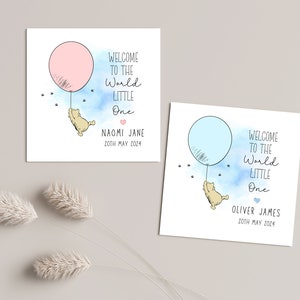 Carte personnalisée nouveau bébé, carte de bébé garçon, carte de bébé fille, carte de félicitations de naissance, carte de nouveau bébé Winnie l'ourson, carte Winnie l'ourson.