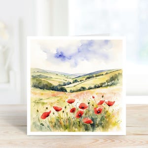 Poppies Art Card, Poppies Birthday Card, Poppies Thank You Card, Poppies Thinking of You Card, Poppy Card, Poppy Field Card, Blank Card.