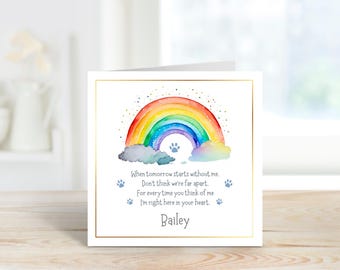 Personalised Pet Loss Card, Rainbow Bridge Card, Personalised Pet Bereavement Card.