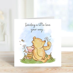 Carte Winnie l'ourson et porcelet, carte d'envoi d'amour, carte pensée de vous, carte de sympathie ourson et porcelet, carte pour toute occasion, carte juste parce que.