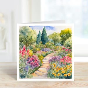 Cottage Garden Design Kunstkarte, Aquarell Kunstkarte, Karte für jeden Anlass, Gärtnerkarte, Blumenkunstkarte, Blumengeburtstagskarte.