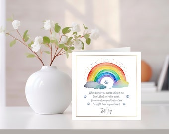 Tarjeta personalizada de pérdida de mascotas, tarjeta Rainbow Bridge, tarjeta personalizada de duelo de mascotas.