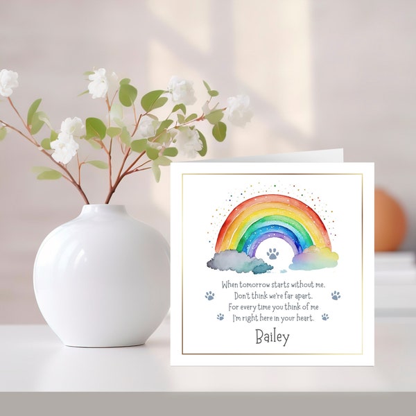 Personalised Pet Loss Card, Rainbow Bridge Card, Personalised Pet Bereavement Card.