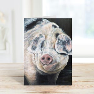 Schwein-Grußkarte; Blanko-Grußkarte; Jede Anlass Karte, Gloucester Old Spot Schwein, Kunst Karte.