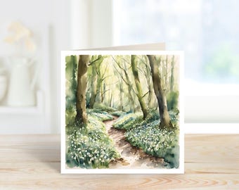 Schneeglöckchen Woodland Art Card für Geburtstag oder leer für jeden Anlass.