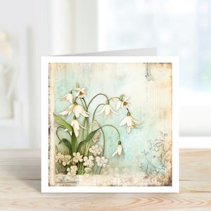 Schneeglöckchen Karte, Schneeglöckchen Geburtstagskarte, Schneeglöckchen Karte, Karte für jeden Anlass, Floral Karte für jeden Anlass, Frühlingsblumenkarte,