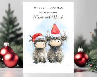 Highland Cows Couples Christmas Card, Highland Cow Christmas Card, Personalised Highland Cow Christmas Card.