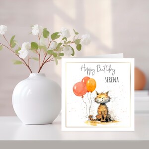 Carte d'anniversaire personnalisée chat, carte d'anniversaire chat, carte d'anniversaire personnalisée, carte d'anniversaire design chat, carte de joyeux anniversaire, carte chat.