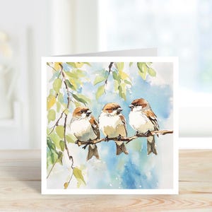 Spatzen Kunstkarte, Spatzen Geburtstagskarte, Spatzen Geburtstagskarte, Vogelliebhaberkarte, Vogel Kunstkarte, Spatzen Blankokarte, Vogel Blankokarte.