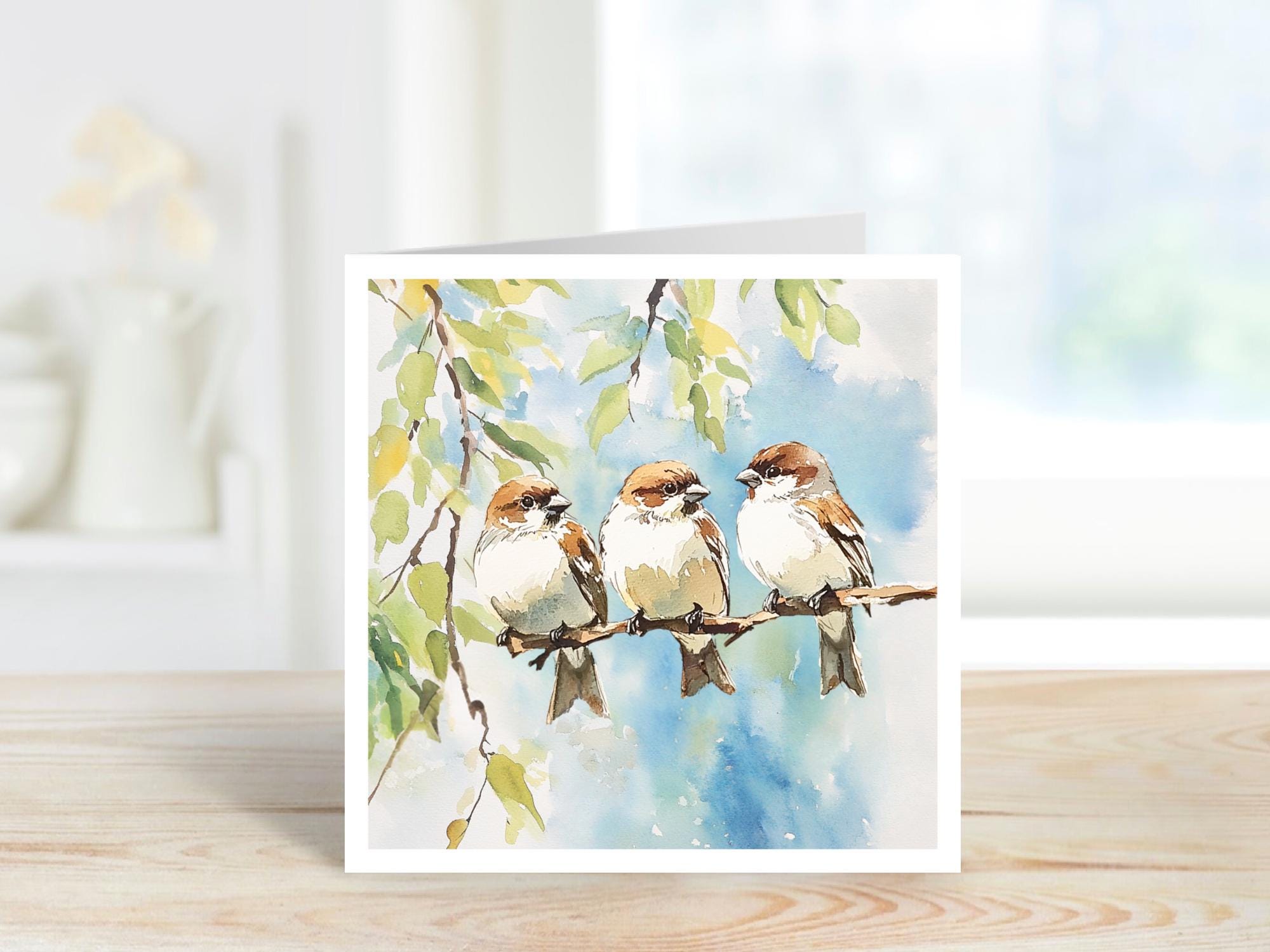Sparrows Art Card, Sparrows Birthday Card, Sparrows Birthday Card, Bird Lover's Card, Bird Art Card, Sparrows Blank Card, Bird Blank Card.