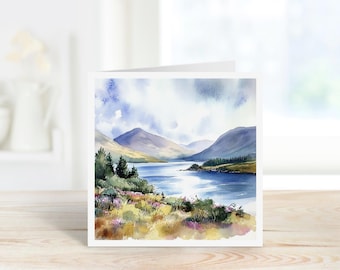 Loch Shiel Watercolour Art Card, Scottish Landscape Birthday Card, Blank or for Any Occasion.