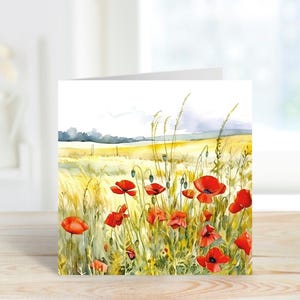 Poppies Art Card, Poppies Birthday Card, Poppies Thank You Card, Poppies Thinking of You Card, Poppy Card, Poppy Field Card, Blank Card.