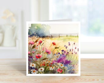 Watercolour Floral Birthday Card, Wildflower Blank Card, Floral Birthday Card, Wildflower Meadow Card, Wildflower Birthday Card.