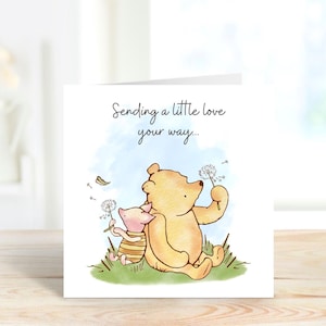 Winnie the Pooh & Piglet Card, Sending Love Card, Thinking of You Card, Pooh and Piglet Sympathy Card, Any Occasion Card, Just Because Card.