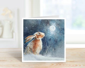 Hare and Moonlight  Art Card for Birthday or Any Occasion.