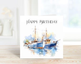 Artery8 Ölgemälde Grußkarte 'Fishing Boat' – Blanko Kunstkarte 17,5x12,5cm Für Geburtstag & Dankeschön