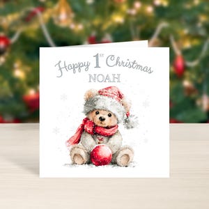 Personalized Baby Boy&#39;s 1st Christmas Card, Teddy 1st Christmas Card, Personalised Teddy 1st Christmas Card, Baby&#39;s 1st Christmas Card.