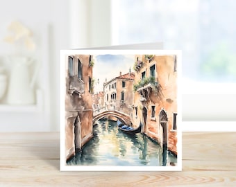 Venice Art Card, Gondola, Birthday, Blank or for Any Occasion.