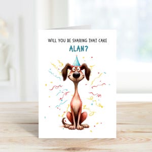 Personalisierte Hunde-Geburtstagskarte, lustige Hunde-Geburtstagskarte, teilen Sie diese Kuchen-Geburtstagskarte, Geburtstagskarte für Papa, Karte für Onkel.
