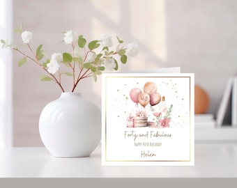 Personalised 50th Birthday Card, 50th Birthday Card for Her, 50 and Fabulous Card, Fiftieth Birthday Card.