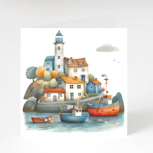 Volkskunst Leuchtturm Hafen Geburtstagskarte, Leuchtturm Karte leere Kunst, Volkskunst Geburtstagskarte, Volkskunst Hafen Karte, Karte für Ihn.