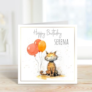 Carte d'anniversaire chat personnalisée, carte d'anniversaire chat, carte d'anniversaire personnalisée, carte d'anniversaire design chat, carte de joyeux anniversaire, carte chat.