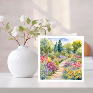 Cottage Garden Design Kunstkarte, Aquarell Kunstkarte, Karte für jeden Anlass, Gärtnerkarte, Blumenkunstkarte, Blumengeburtstagskarte.