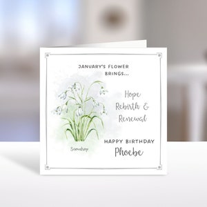 Personalisierte Januar Geburtsblumenkarte; Januar Geburtstagskarte; Personalisierte Geburtstagskarte; Schneeglöckchen Geburtstagskarte